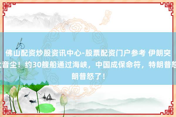 佛山配资炒股资讯中心-股票配资门户参考 伊朗突传大音尘！约30艘船通过海峡，中国成保命符，特朗普怒了！